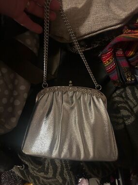 Silver Metallic Evening Chain-Handle Bag